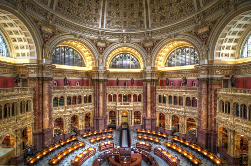 Library of Congress Main Reading Room in the Thomas Jefferson Building - Largest Library in the World in Washington, DC